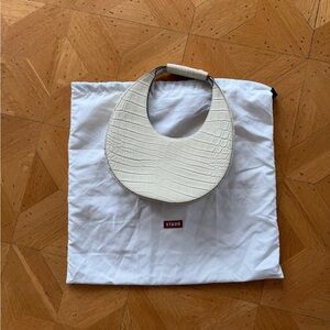 Staud Embossed Croc Moon Bag - Large Size in Patent Leather White
